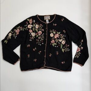 Heirloom Collectables Floral Embroidered Cardigan Ramie Cotton Cottagecore Large